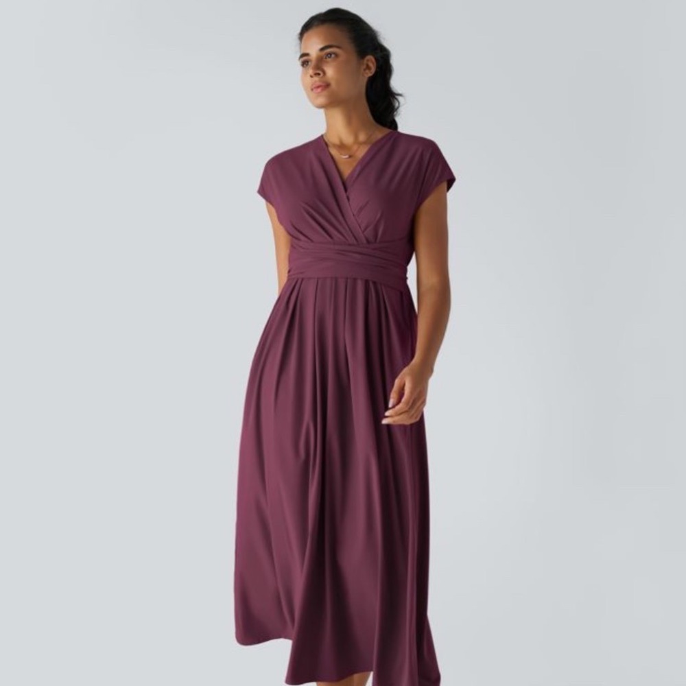 Halara Lg Maxi Dress Women Burgundy Wrap V-Neck Tie Waist NEW